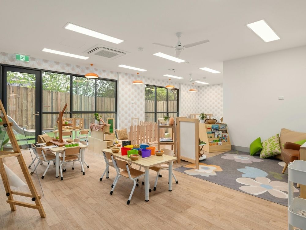 Inticlean childcare cleaning ensures spotless classroom with tables chairs and toys in Brisbane