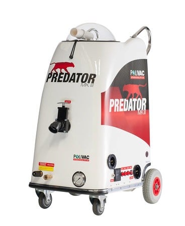 Polivac Predator MKIII industrial floor cleaning machine on wheels with red and black design