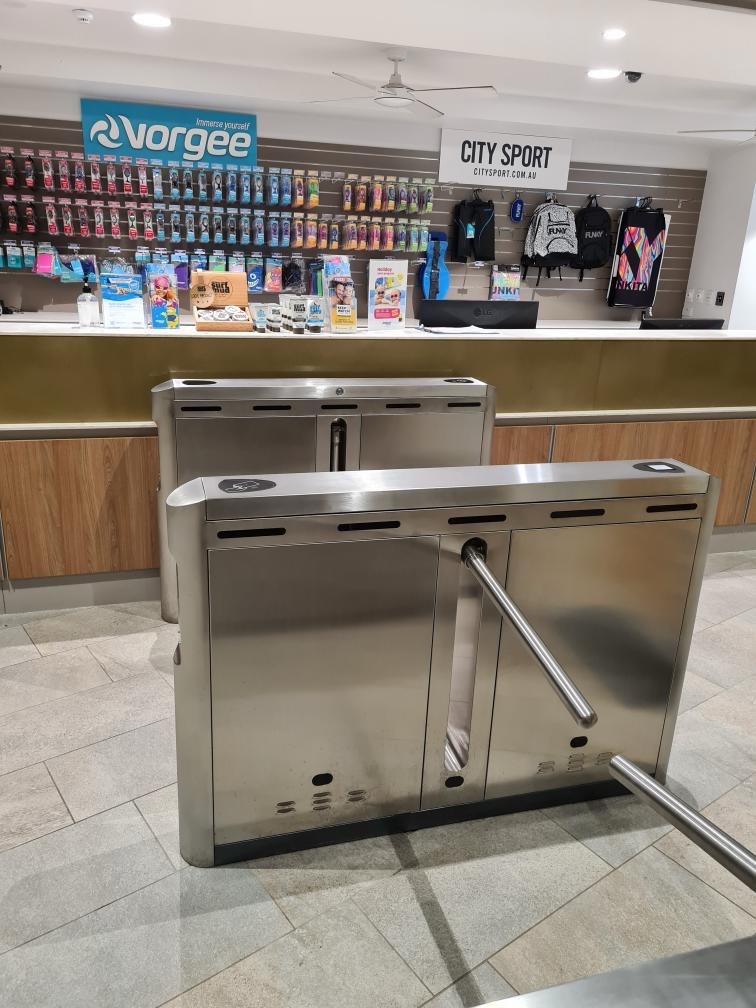 Inticlean aquatic cleaning Brisbane maintaining stainless steel entry gates and tiled floors at aquatic centre